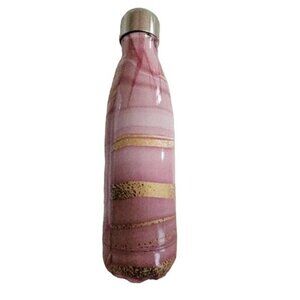 Neutrogena Aluminum Water Bottle Pink White Gold Tones‎ Silver Top New